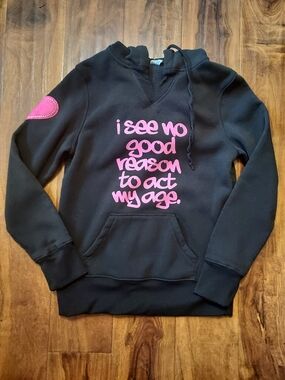 Black Hoodie with Pink Script Slogan - Women’s Pullover